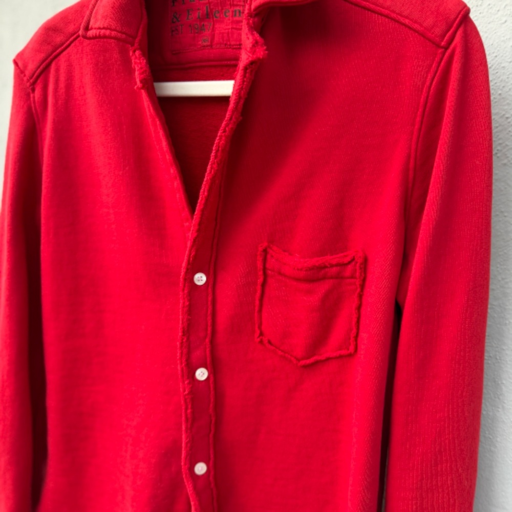 Red Frank & Eileen Cotton Triple Fleece Button Down Sweatshirt Shirt XS